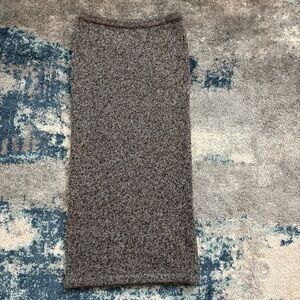 Ellen Tracy Gray Tan knit Midi straight Skirt sz L Scandi cozy winter